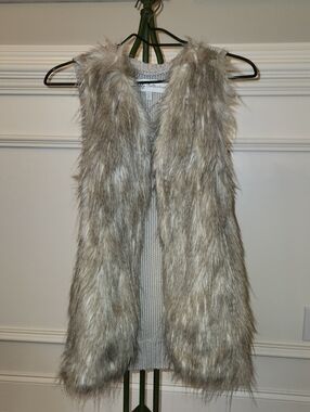 Sebby Collection Neutral Faux Fur Sweater Vest